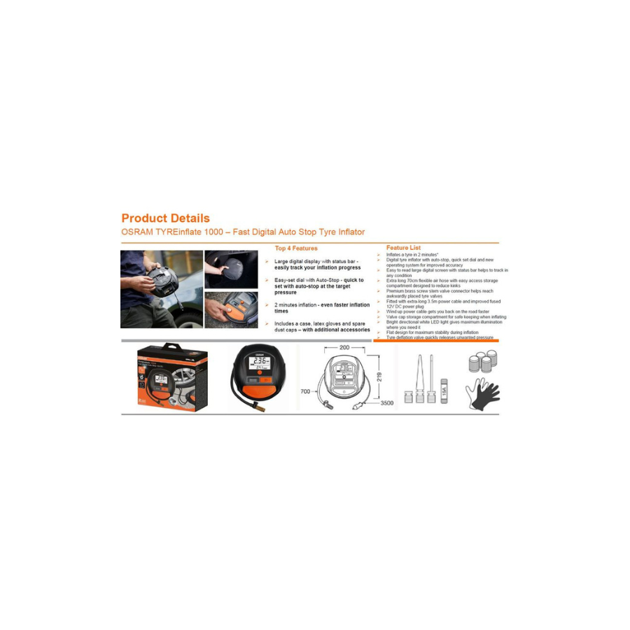 Compresor auto Osram TYRE inflate 1000