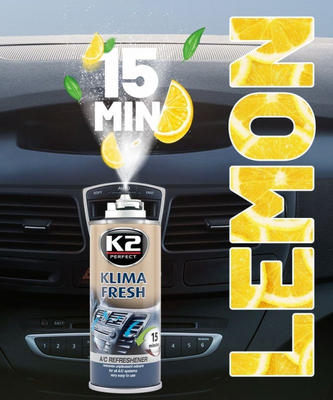 Spray pentru curatat si dezinfectat sistemul de aer conditionat, K2 KLIMA FRESH, 150ml, Lamaie